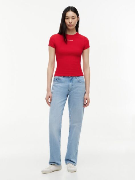 Red Logo Ribbed Slim T-Shirt  Women