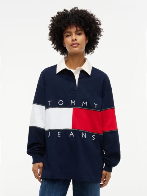 Blue Tommy Flag Jersey Oversized Rugby Shirt  Women