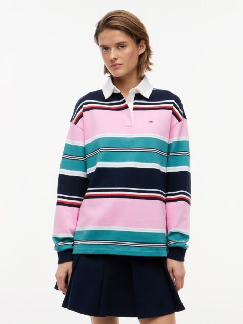 Multi Mixed Stripe Relaxed Rugby Shirt  Women