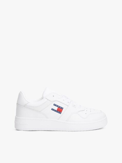 White Retro Essential Leather Basketball Trainers  Men