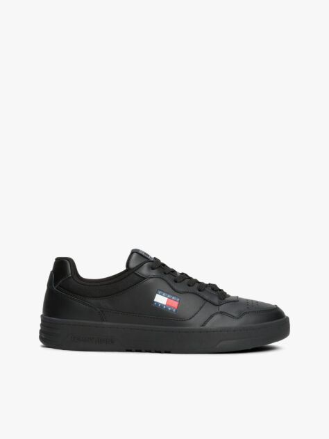 Black Leather Colour-Blocked Cupsole Trainers  Men