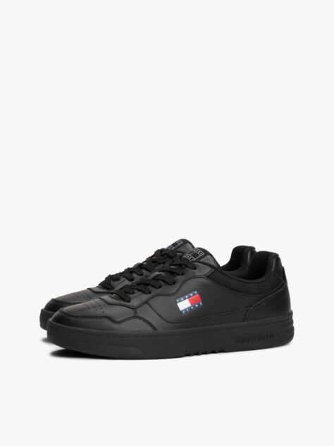 Black Leather Colour-Blocked Cupsole Trainers  Men