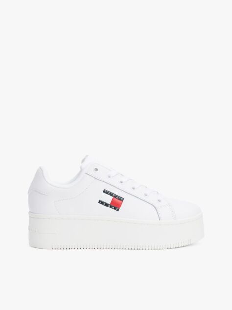 White Essential Leather Fine-Cleat Flatform Trainers  Women