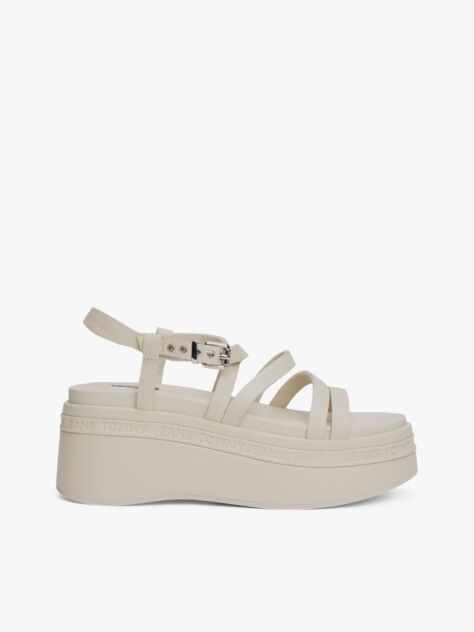 White Leather Strappy Platform Sandals  Women