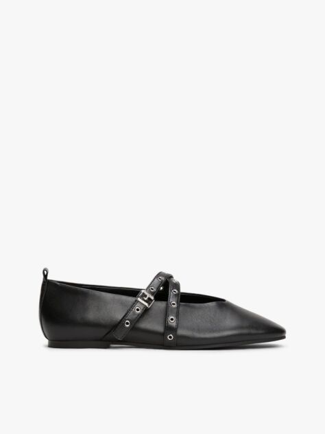 Black Leather Crossover Strap Mary Janes  Women