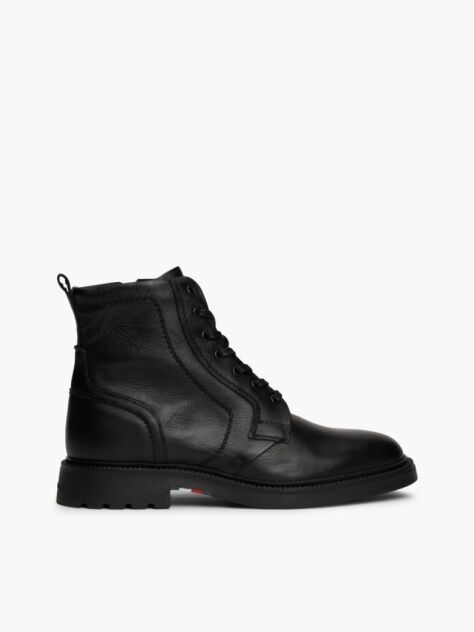Black Lightweight Leather Lace-Up Mid Boots  Men
