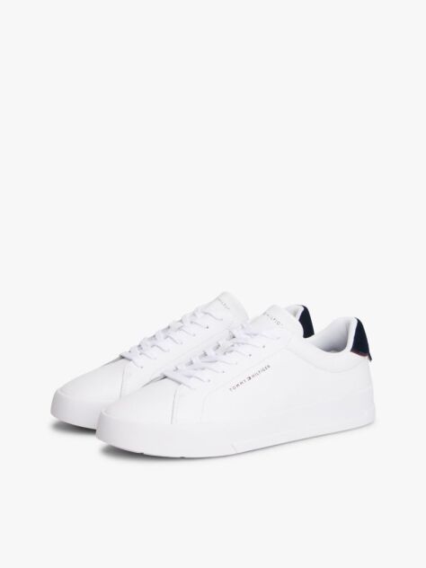 White Pebble Grain Court Trainers  Men