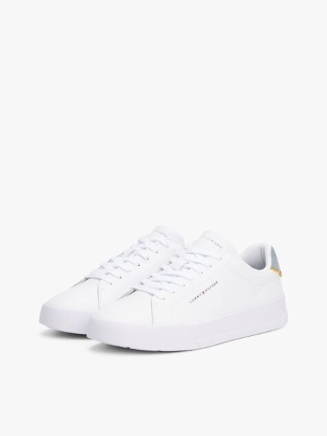Grey Pebble Grain Court Trainers  Men