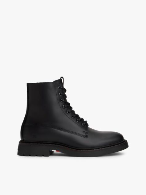 Black Lightweight Leather Lace-Up Boots  Men