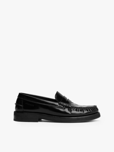 Black Leather Embossed Logo Loafers  Men