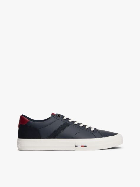 Blue Leather Mixed Texture Trainers  Men