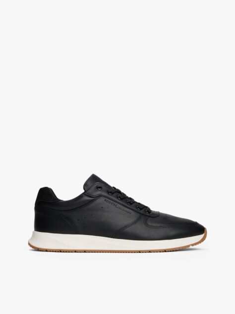 Black Leather Fine Cleat Hybrid Trainers  Men