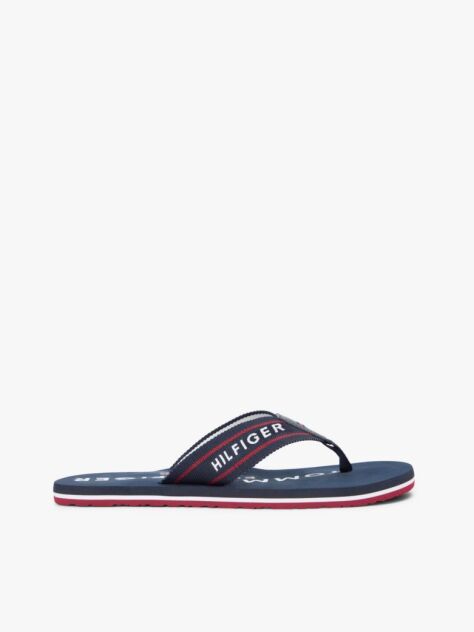 Blue Webbing Strap Logo Flip-Flops  Men