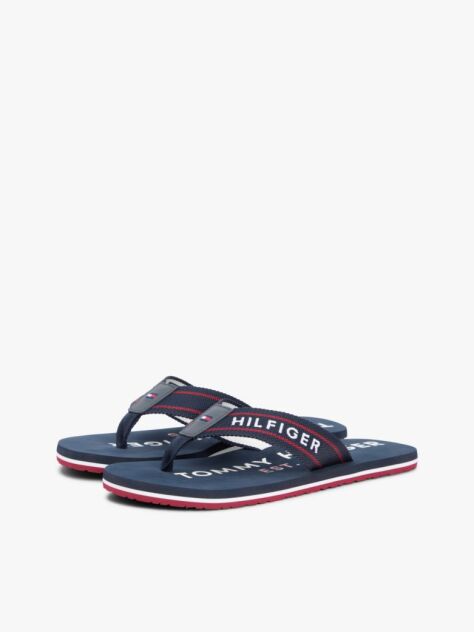 Blue Webbing Strap Logo Flip-Flops  Men