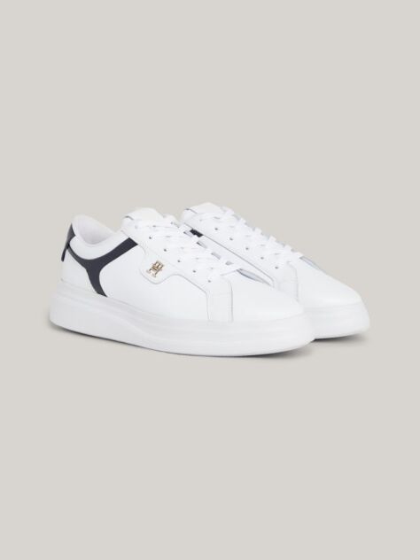 White Leather TH Monogram Court Trainers  Women
