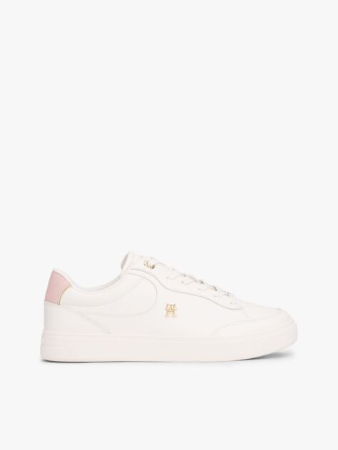 White TH Monogram Leather Court Trainers  Women