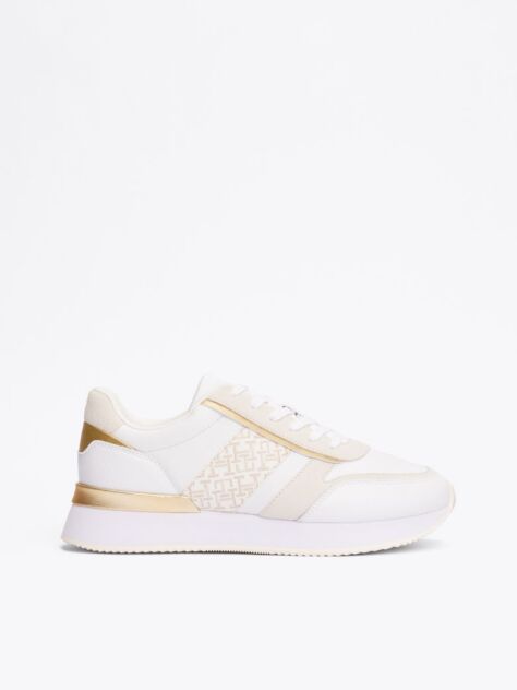White TH Monogram Metallic Trainers  Women