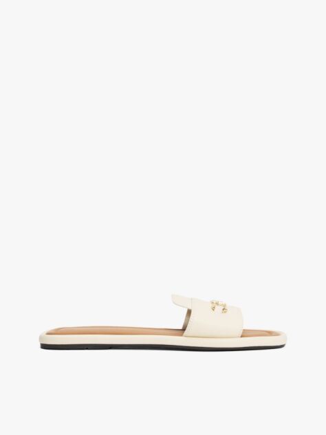 Beige Leather Horsebit Mules  Women