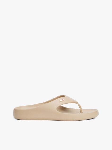 Beige Enamel Flag Contoured Flip-Flops  Women