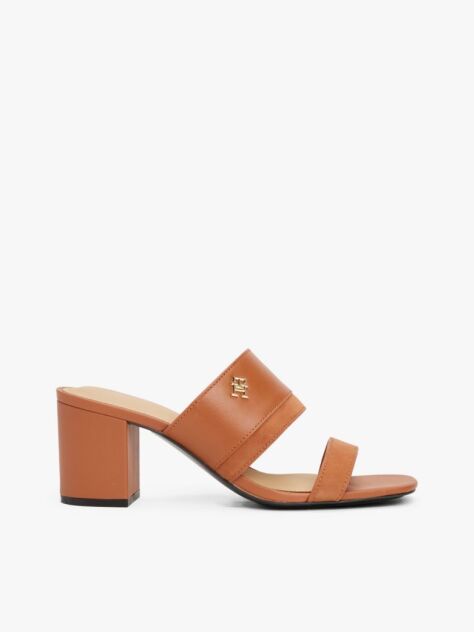 Brown Leather Block Heel Mules  Women