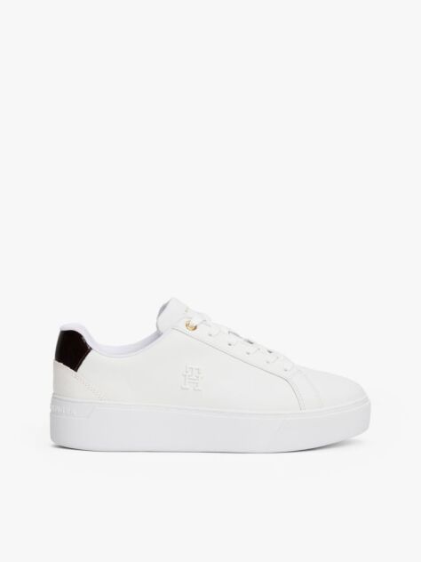 White Leather Flatform Court Trainers  Women