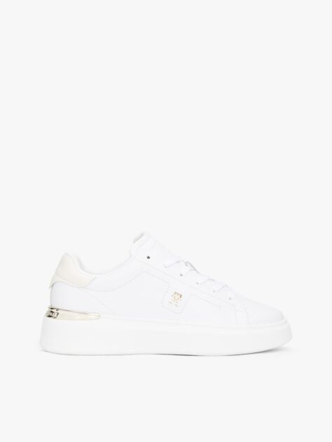 White Leather TH Monogram Court Trainers  Women