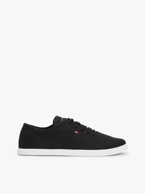 Black Canvas Flag Embroidery Trainers  Women