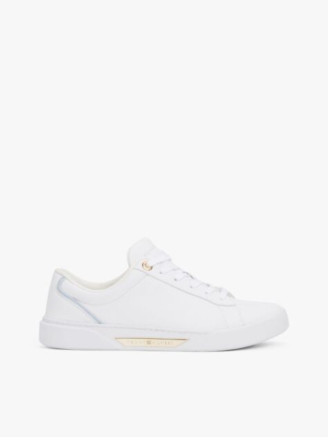 White Leather Court Trainers  Women