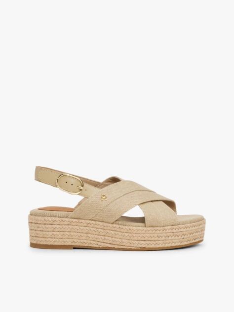 Beige Denim Espadrille Platform Sandals  Women