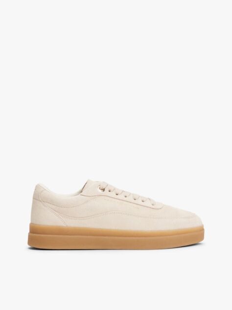 Beige Suede Embossed Court Trainers  Women