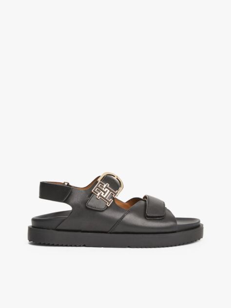Black TH Monogram Leather Cleat Sandals  Women