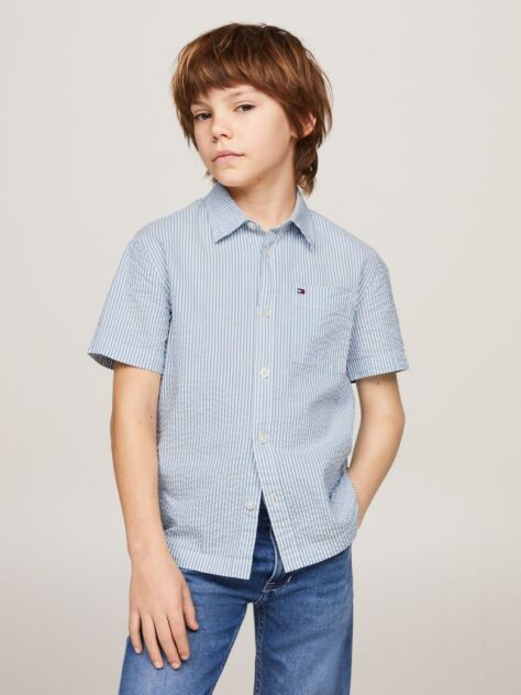 Blue Seersucker Stripe Short Sleeve Shirt  Boys