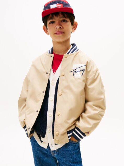 Beige Reversible Back Logo Relaxed Bomber Jacket  Boys