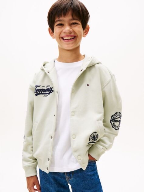 Green Varsity Mixed Graphic Snap-Button Hoody  Boys