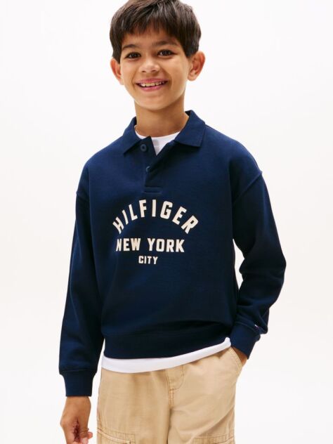 Blue Curved Graphic Polo Collar Sweatshirt  Boys