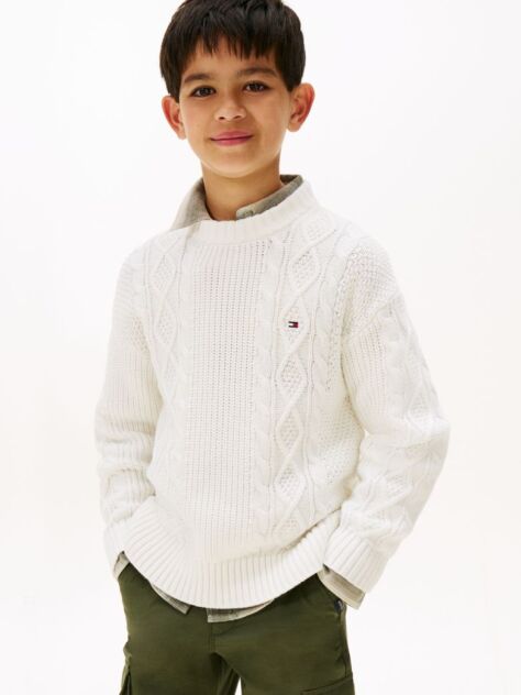Beige Mixed Knit Intarsia Back Logo Jumper  Boys