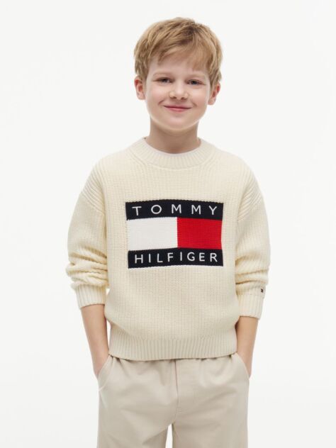 Beige Heritage Flag Chunky Knit Jumper  Boys