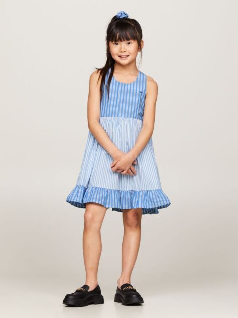 Blue Mixed Stripe Racerback Dress And Scrunchie Set  Girls