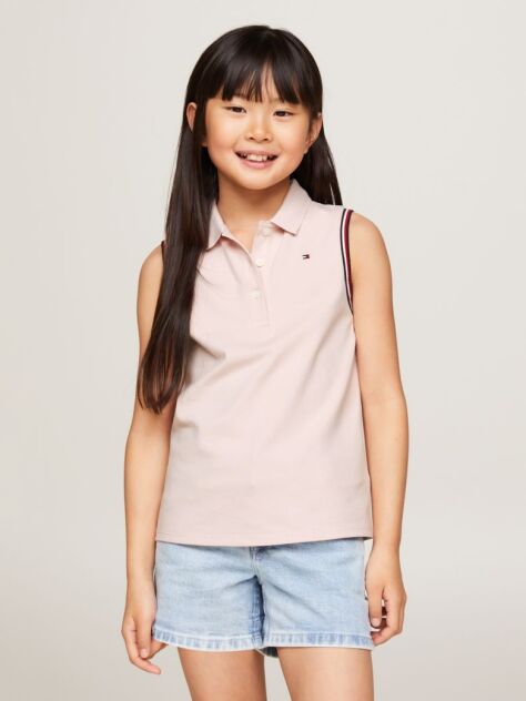 Pink Sleeveless Pique Regular Fit Polo  Girls