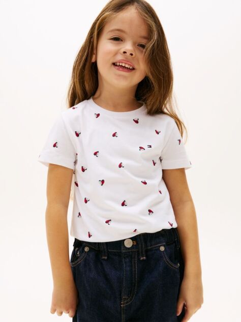 White Smiley Heart Flag Print T-Shirt  Girls