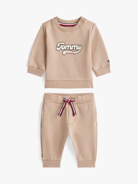 Beige Varsity Sweatshirt And Joggers Set  Newborn