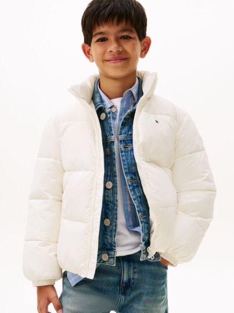 Beige Back Flag Logo Puffer Jacket  Kids Unisex