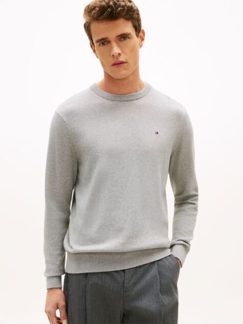 Grey Cotton Cashmere Crew Neck Jumper  Men