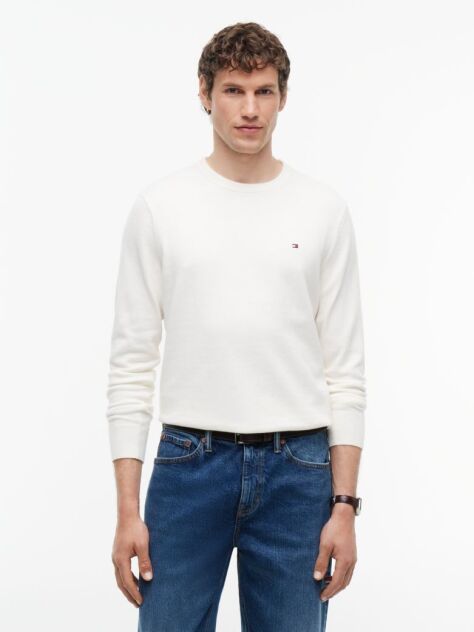 Beige Cotton Cashmere Crew Neck Jumper  Men