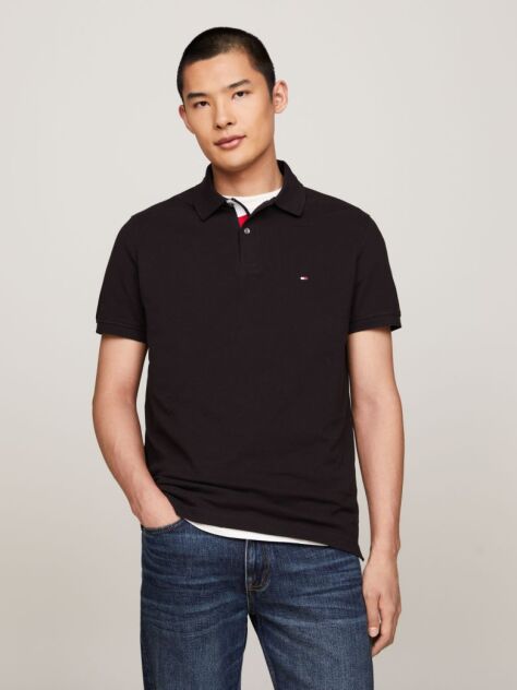 Black Tipped Placket Flag Embroidery Polo  Men