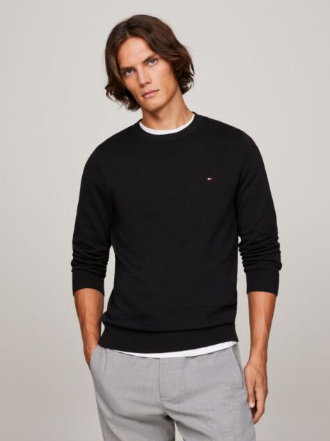 Black Classic Cotton Crew Neck Jumper  Men