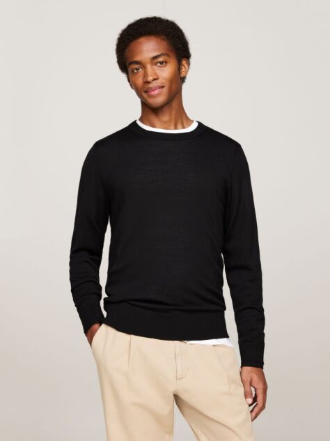Black Smart Casual Fine Merino Wool Jumper  Men