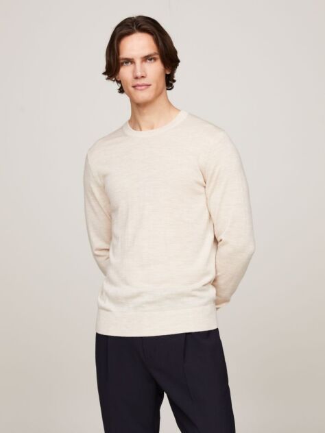 Beige Smart Casual Fine Merino Wool Jumper  Men