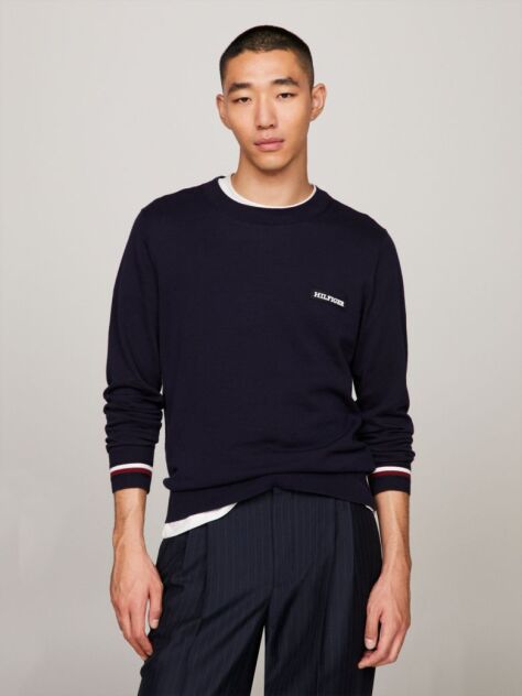 Blue Global Stripe Cuff Logo Jumper  Men