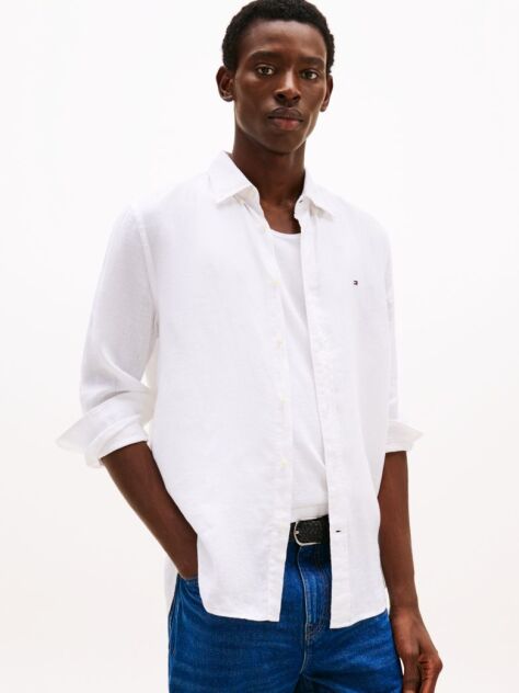 White Pigment Dyed Linen Regular Fit Shirt  Men